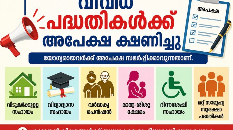 വിവിധ പദ്ധതികൾക്ക് അപേക്ഷ സമർപ്പിക്കാം